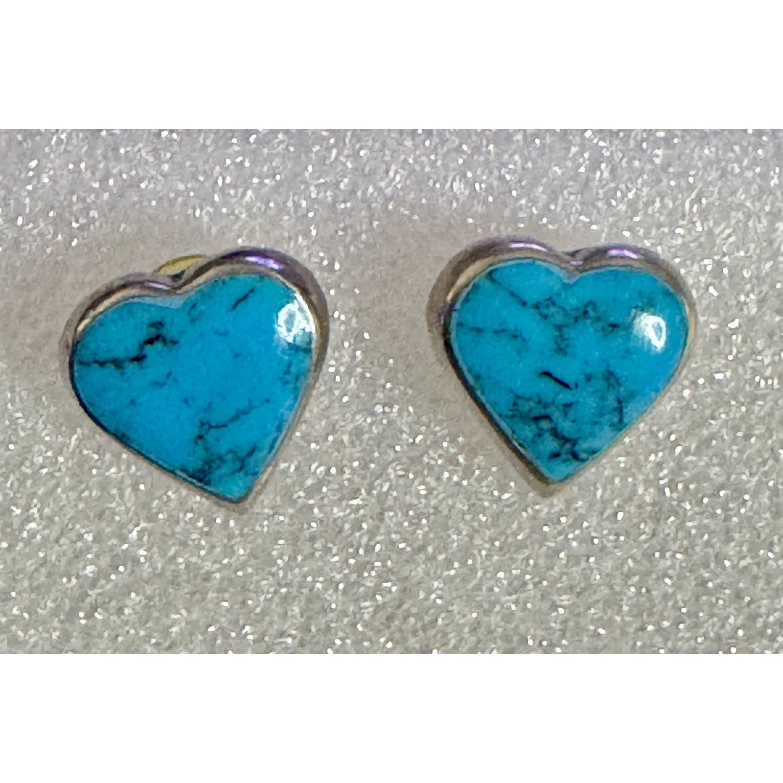 Vintage Mexico Sterling Silver Turquoise Heart Stud Earrings 124g Tc-279 34 165$